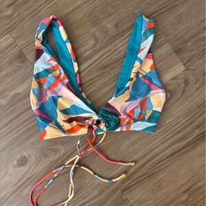 Boamar teal print deep v bikini with mid rise bottom